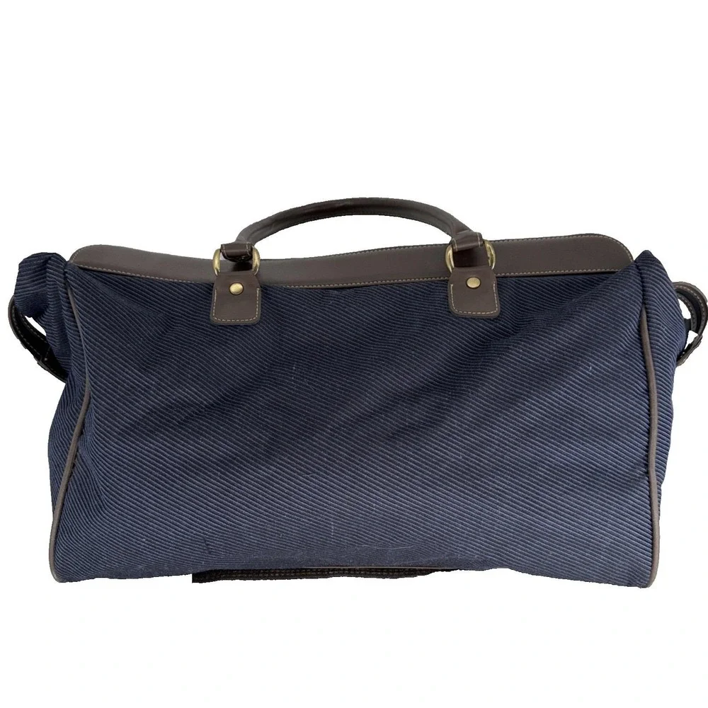 Vintage JG Hook Weekender Travel Bag Duffle Navy Blue Striped Canvas Preppy 90s